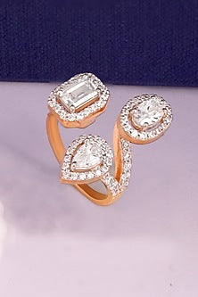 Rose Gold Finish Cubic Zirconia Ring In Sterling Silver