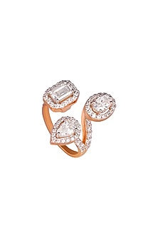 Rose Gold Finish Cubic Zirconia Ring In Sterling Silver