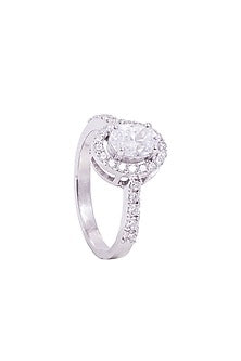 White Rhodium Finish Cubic Zirconia Ring In Sterling Silver