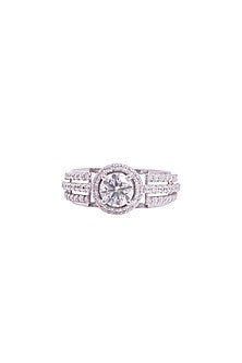 White Rhodium Finish Cubic Zirconia Ring In Sterling Silver