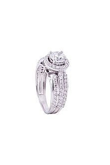 White Rhodium Finish Cubic Zirconia Ring In Sterling Silver