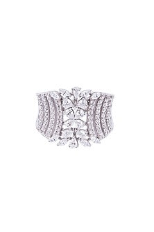 White Rhodium Finish Cubic Zirconia Ring In Sterling Silver