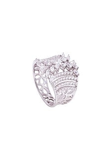 White Rhodium Finish Cubic Zirconia Ring In Sterling Silver