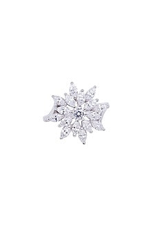 White Rhodium Finish Cubic Zirconia Ring In Sterling Silver