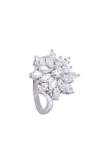 White Rhodium Finish Cubic Zirconia Ring In Sterling Silver