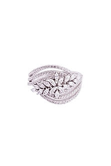 White Rhodium Finish Cubic Zirconia Ring In Sterling Silver