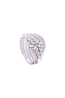 White Rhodium Finish Cubic Zirconia Ring In Sterling Silver