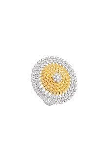 White Rhodium Finish Cubic Zirconia Ring In Sterling Silver