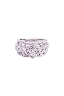 White Rhodium Finish Cubic Zirconia Ring In Sterling Silver