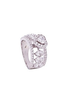 White Rhodium Finish Cubic Zirconia Ring In Sterling Silver