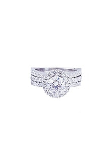 White Rhodium Finish Cubic Zirconia Ring In Sterling Silver