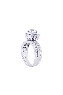 White Rhodium Finish Cubic Zirconia Ring In Sterling Silver