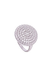 White Rhodium Finish Cubic Zirconia Ring In Sterling Silver