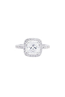 White Rhodium Finish Cubic Zirconia Ring In Sterling Silver