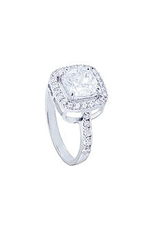 White Rhodium Finish Cubic Zirconia Ring In Sterling Silver