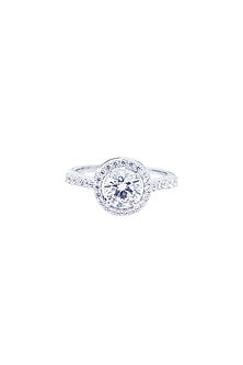 White Rhodium Finish Cubic Zirconia Ring In Sterling Silver