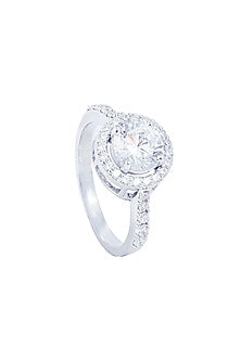 White Rhodium Finish Cubic Zirconia Ring In Sterling Silver
