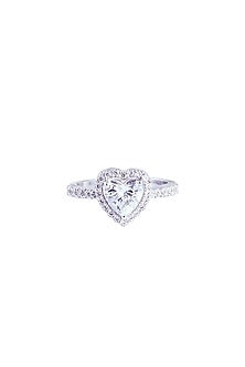 White Rhodium Finish Cubic Zirconia Ring In Sterling Silver