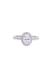 White Rhodium Finish Cubic Zirconia Ring In Sterling Silver