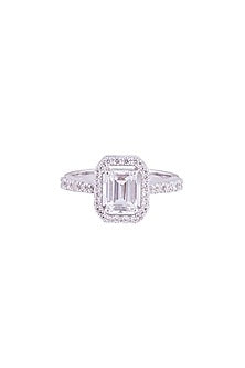 White Rhodium Finish Cubic Zirconia Ring In Sterling Silver