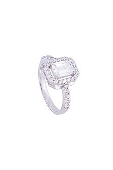 White Rhodium Finish Cubic Zirconia Ring In Sterling Silver