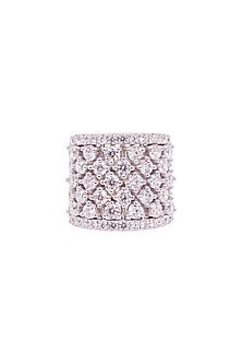 White Rhodium Finish Cubic Zirconia Ring In Sterling Silver
