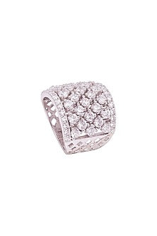 White Rhodium Finish Cubic Zirconia Ring In Sterling Silver