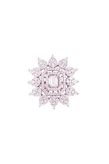 White Rhodium Finish Cubic Zirconia Ring In Sterling Silver