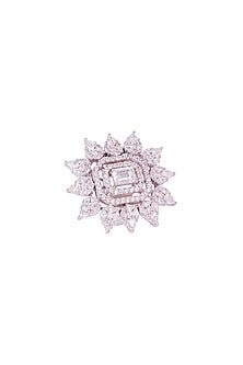 White Rhodium Finish Cubic Zirconia Ring In Sterling Silver