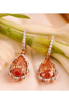 Rose Gold Finish Cubic Zirconia & Champagne Stone Dangler Earrings In Sterling Silver