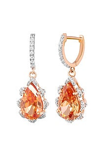 Rose Gold Finish Cubic Zirconia & Champagne Stone Dangler Earrings In Sterling Silver