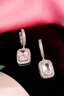 White Rhodium Finish Cubic Zirconia Dangler Earrings In Sterling Silver