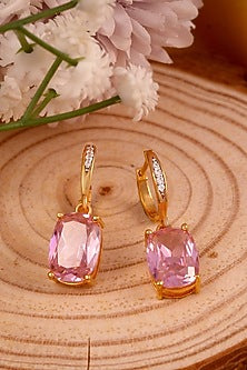 Rose Gold Finish Cubic Zirconia & Pink Stone Dangler Earrings In Sterling Silver
