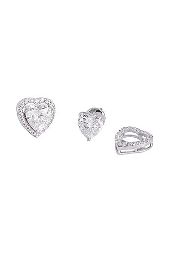White Finish Cubic Zirconia Heart Stud Earrings In Sterling Silver