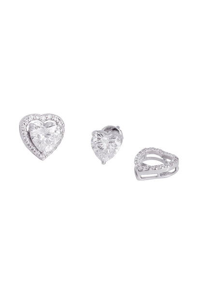 White Finish Cubic Zirconia Heart Stud Earrings In Sterling Silver
