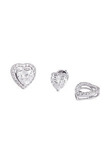 White Finish Cubic Zirconia Heart Stud Earrings In Sterling Silver
