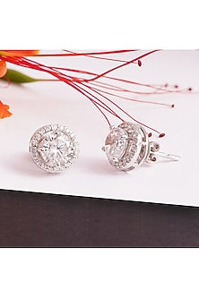 White Finish Cubic Zirconia Stud Earrings In Sterling Silver