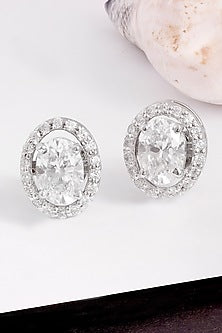 White Finish Cubic Zirconia Stud Earrings In Sterling Silver