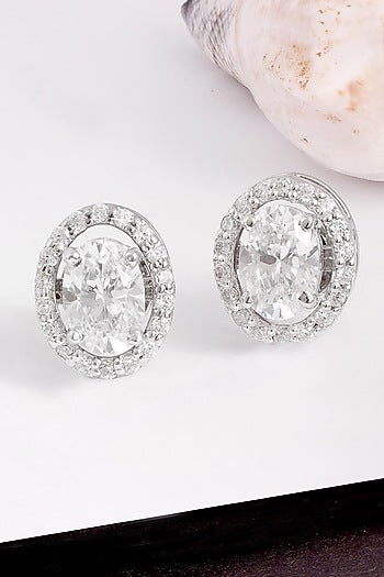 White Finish Cubic Zirconia Stud Earrings In Sterling Silver