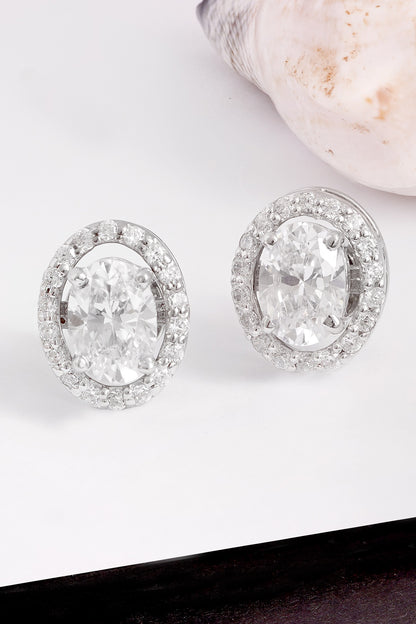 White Finish Cubic Zirconia Stud Earrings In Sterling Silver