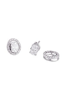 White Finish Cubic Zirconia Stud Earrings In Sterling Silver