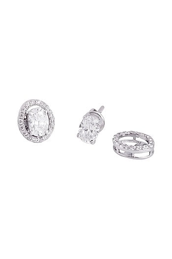 White Finish Cubic Zirconia Stud Earrings In Sterling Silver