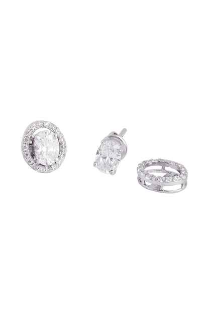 White Finish Cubic Zirconia Stud Earrings In Sterling Silver