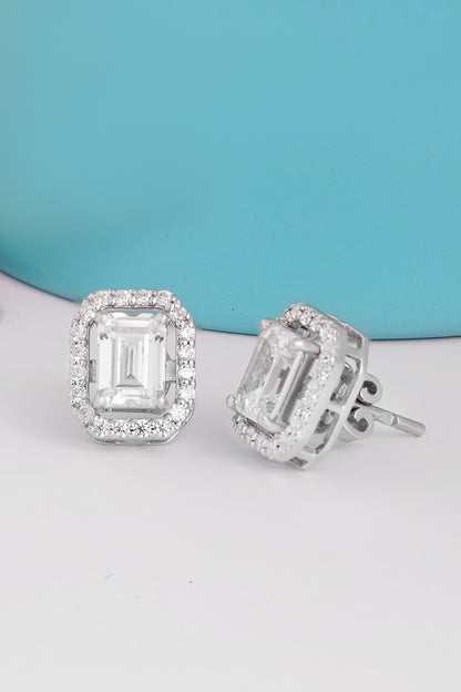 White Finish Cubic Zirconia Stud Earrings In Sterling Silver