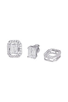 White Finish Cubic Zirconia Stud Earrings In Sterling Silver