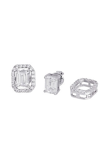 White Finish Cubic Zirconia Stud Earrings In Sterling Silver