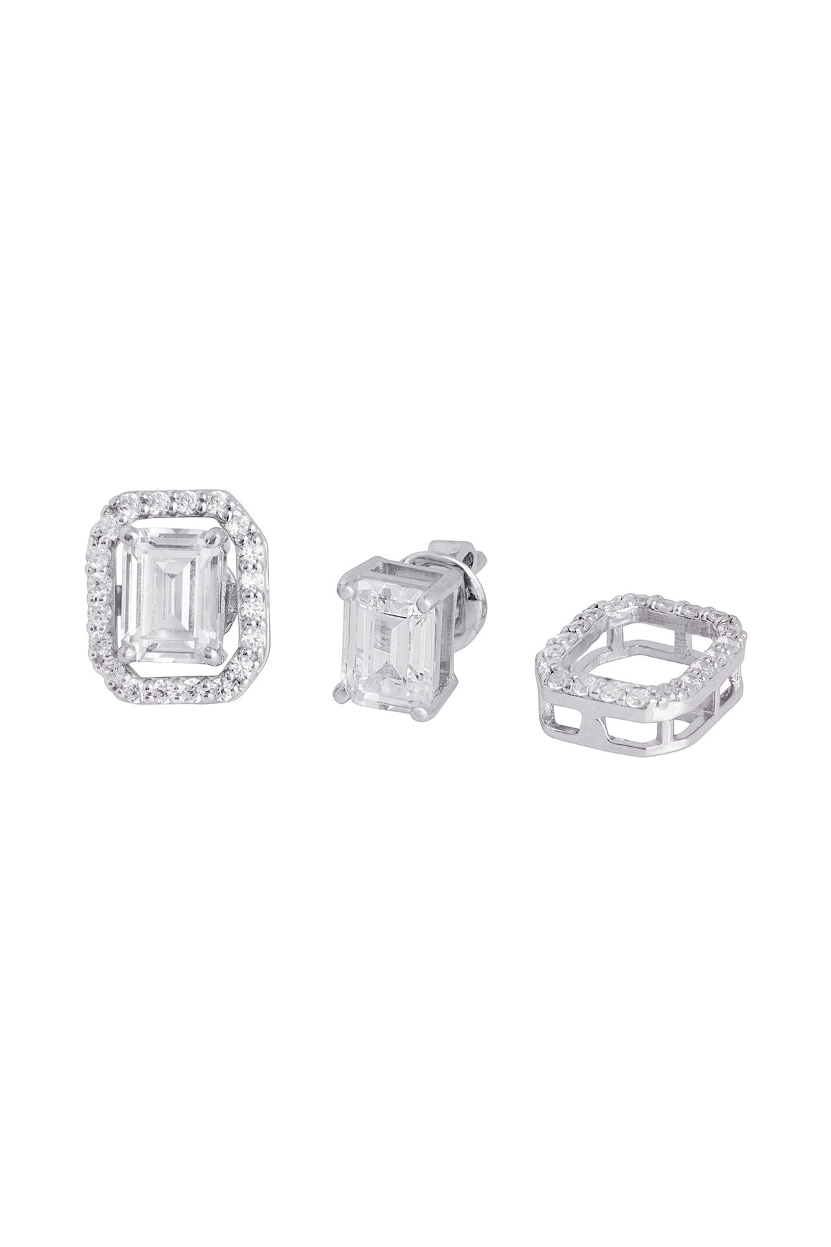White Finish Cubic Zirconia Stud Earrings In Sterling Silver