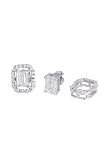 White Finish Cubic Zirconia Stud Earrings In Sterling Silver