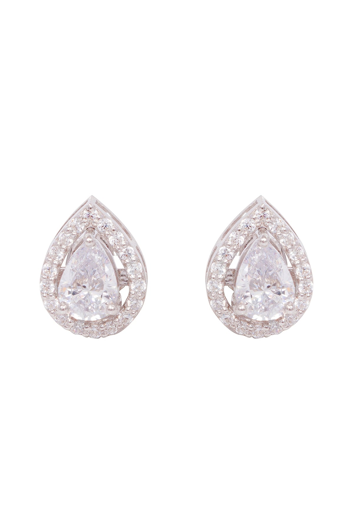 White Finish Cubic Zirconia Stud Earrings In Sterling Silver