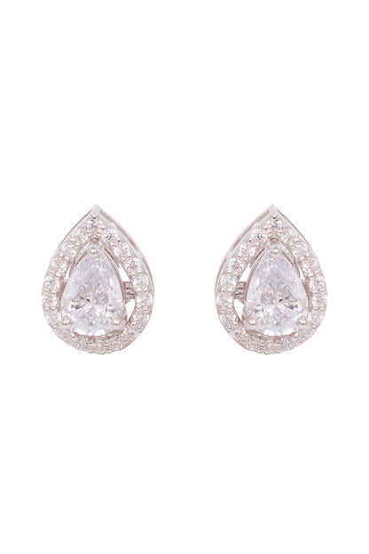 White Finish Cubic Zirconia Stud Earrings In Sterling Silver